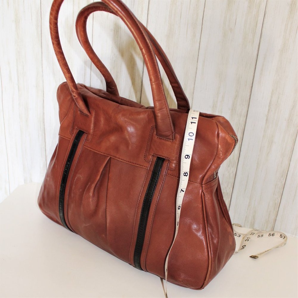 Halogen Cognac Leather Satchel Bag